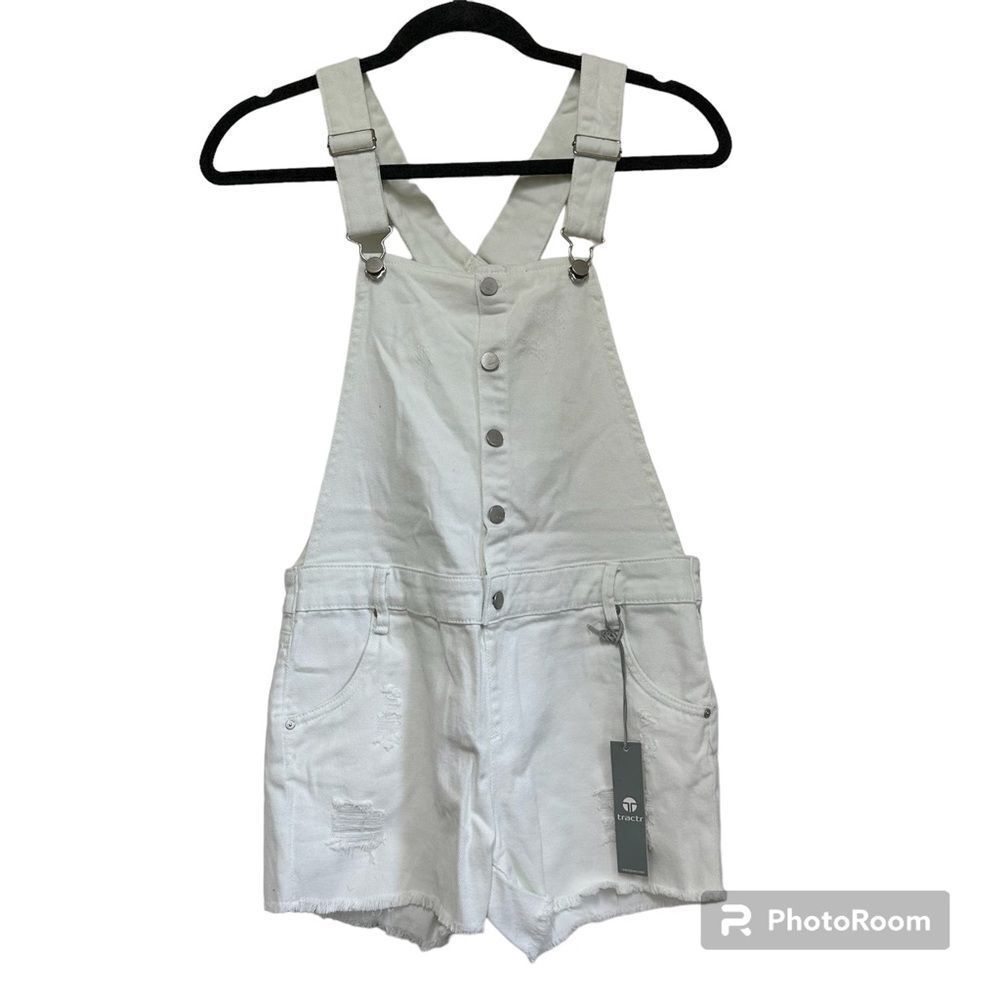 NEW Tractr White Denim Regular Fit Bib Shortalls 14